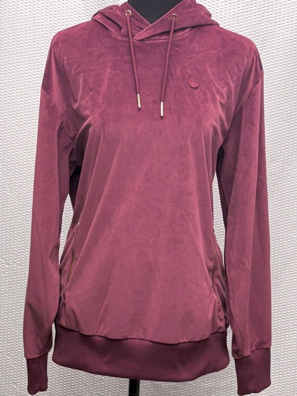 Adidas Originals Adicolor Velour Hoodie Burgundy Gold Zip Y2K Trefoil Women’s S